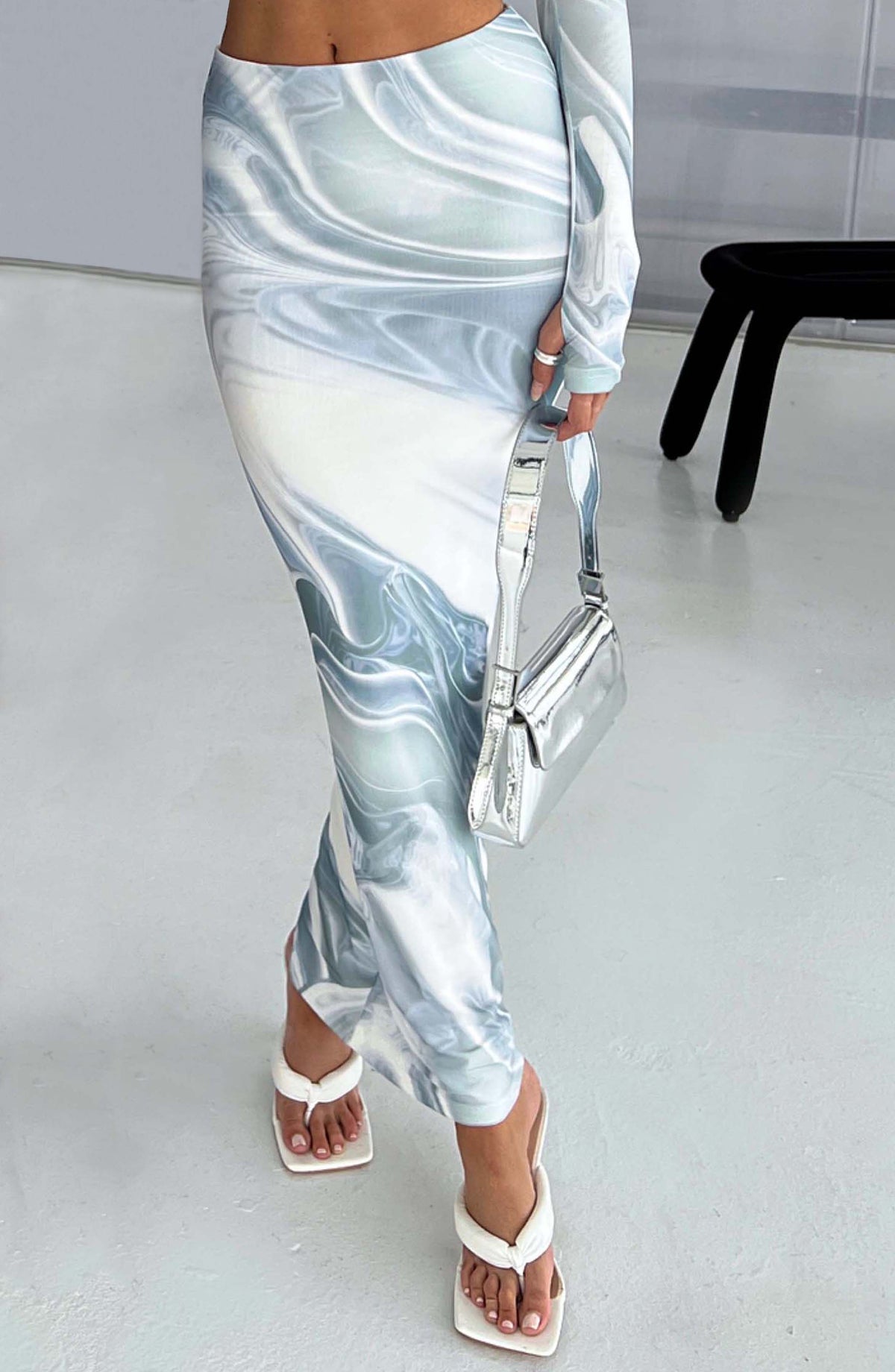 Blair Maxi Skirt - Grey Haze Print - Napalia