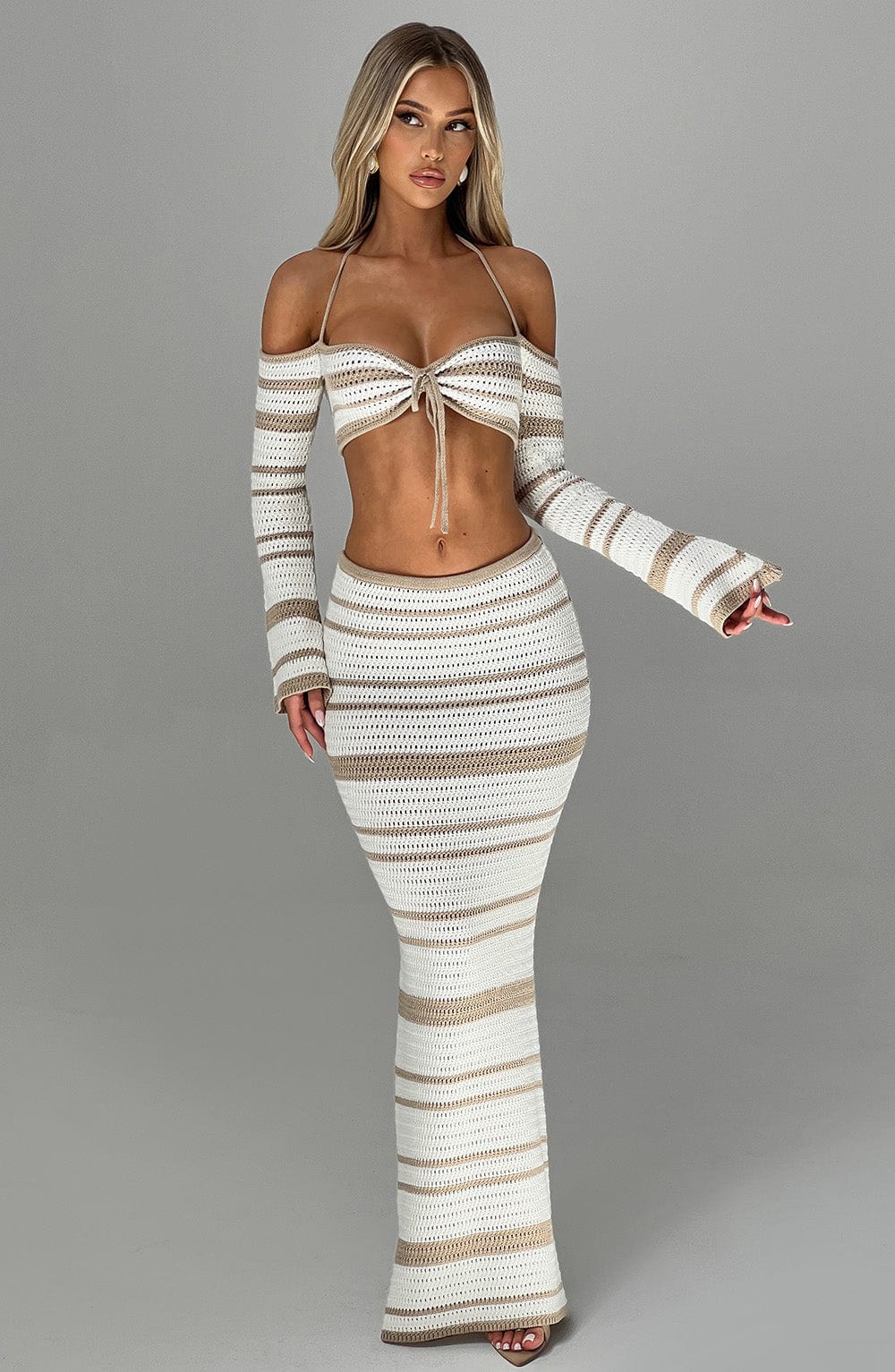Georgia Maxi Skirt - Beige/White - Napalia